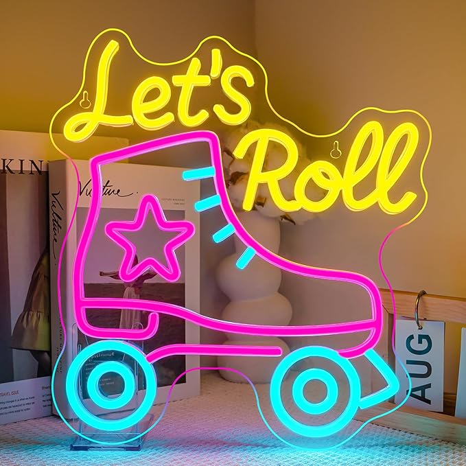 Lucunstar Let's Roll Neon Sign Roller Skating Neon Dimmable Led Sign Party Wall Decor Neon Light up Signs for Roller Skates Store Club Sports Venues Sign Player Room Gift - Bloomnest