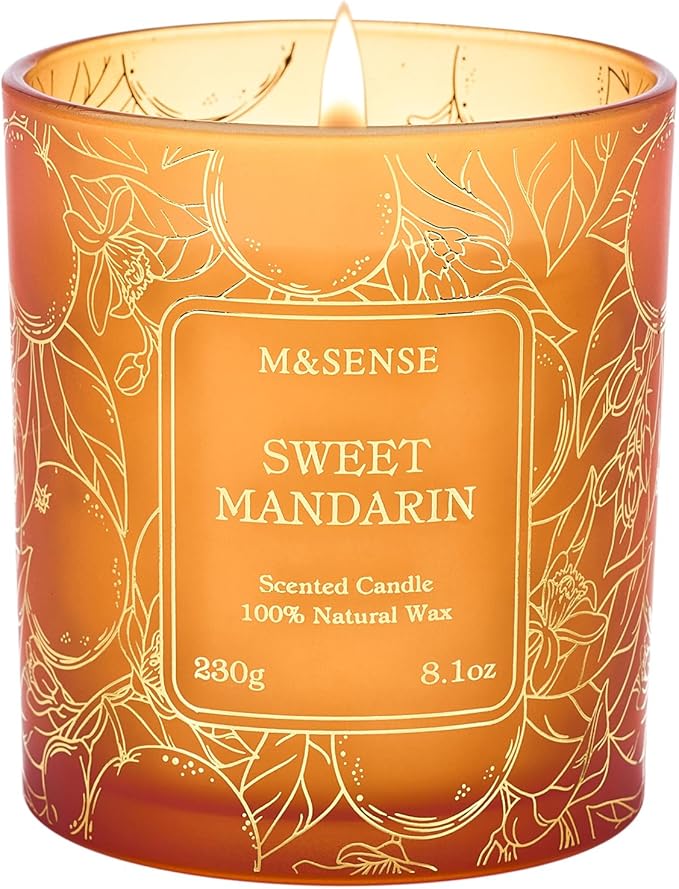 M&SENSE Citrus Scented Soy Candles,Vegan,No Toxin,8.1oz 42-Hour Slow Burning Time,Sweet Mandarin Heavy Scented Candle,Air Purifying Aromatherapy Office Home Fragrance - Bloomnest