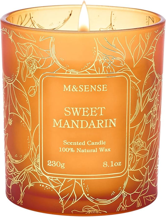 M&SENSE Citrus Scented Soy Candles,Vegan,No Toxin,8.1oz 42-Hour Slow Burning Time,Sweet Mandarin Heavy Scented Candle,Air Purifying Aromatherapy Office Home Fragrance - Bloomnest