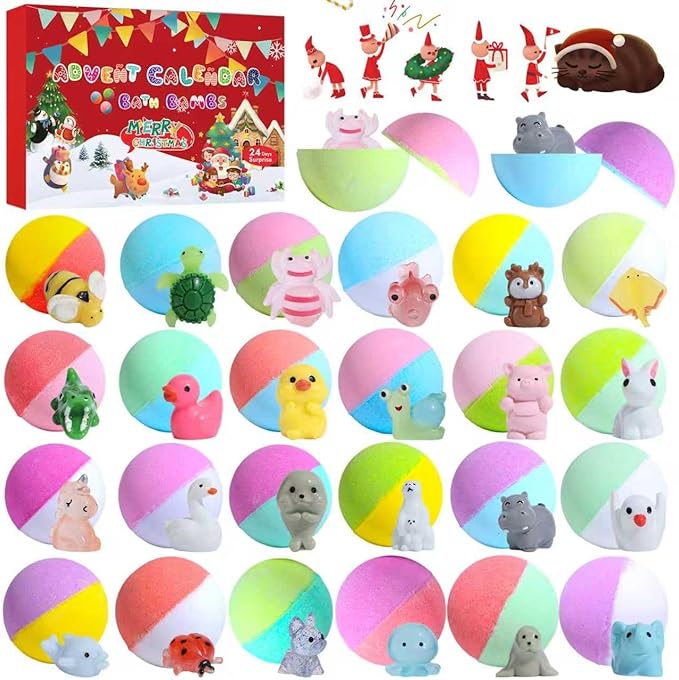 Advent Calendar 2025 Bath Bombs for Kids,Christmas Bath Bombs for Kids with 24 Animal Surprises,Handmade Natural and Organic Bubble Bath Bombs,Advent Calendar for Girls and Boys - Bloomnest