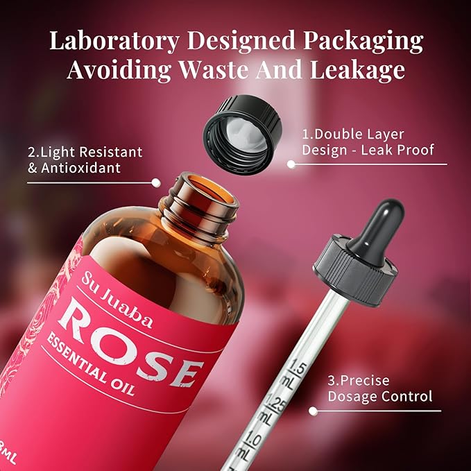 SU JUABA Rose Essential Oil 4 Fl Oz, 100% Pure Rose Oil for Face, Skin, Hair, Diffuser, Aromatherapy -118ml Bloomnest