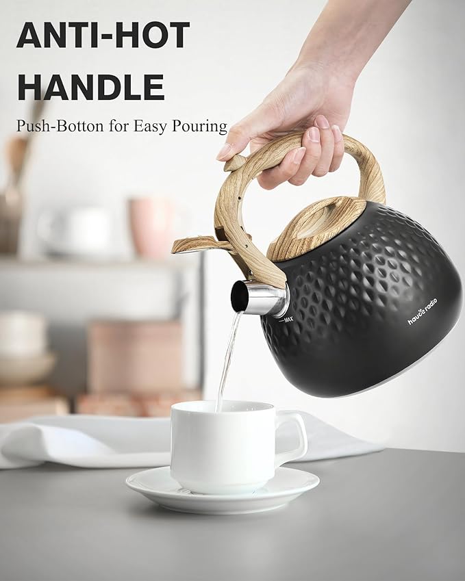 Tea Kettle Stovetop,2.5QT Stainless Steel Whistling Teapot for Stove Top Aesthetic,Portable Water Kettles Camping with Anti-hot Silicone Handle,Suitable for All Heat Sources,Black - Bloomnest