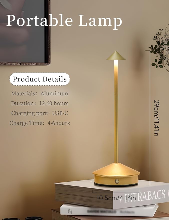 Cordless Table Lamps,LED Rechargeable Desk Lamp,Portable Modern USB Battery Operated Lights,Outdoor Waterproof Touch Dimmable,for Patio,Restaurant,Bar,Camping,Dining Home Set of 2 Gold - Bloomnest