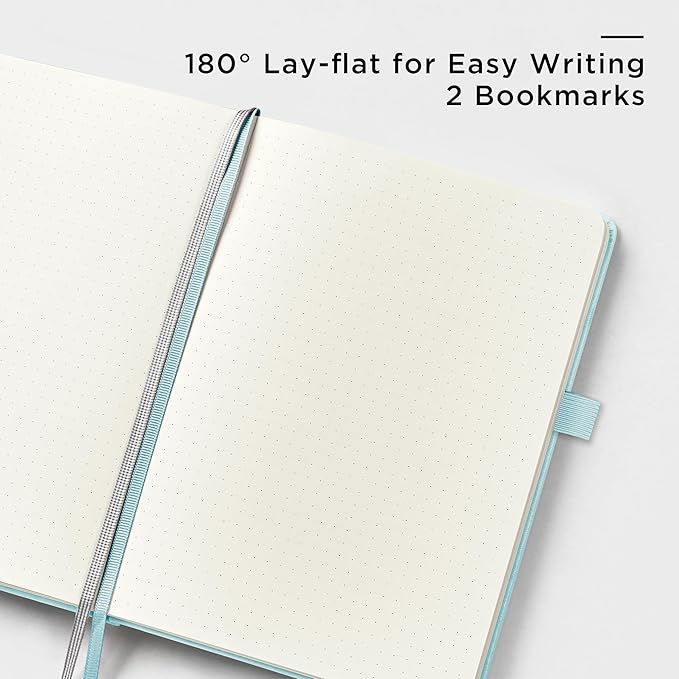 &And Per Se Dotted Journal Notebook, A5 Hardcover Leather Bullet Dotted Journal, 160 Pages 100 gsm Thick Paper, 3 Sheets of Stickers Included- 5.7'' x 8''（Cyan） - Bloomnest