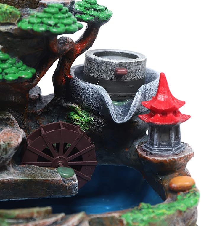 Rockery Water Fountain Desktop, Resin Tabletop Waterfall Fountain Indoor Rotating Water Ornaments Fountain Water Pump with LED Light for Office Home and Bedroom Desktop Decor(US 110V) - Bloomnest