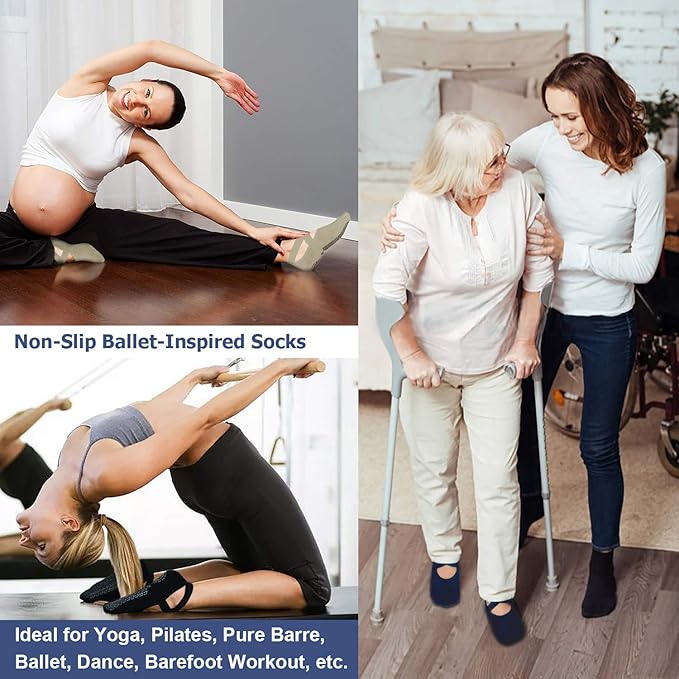 Ozaiic Pilates Socks for Women Non Slip Grip, Yoga Socks with Grippers for Barre, Hospital, Ballet, Dance, Barefoot Workout - Bloomnest