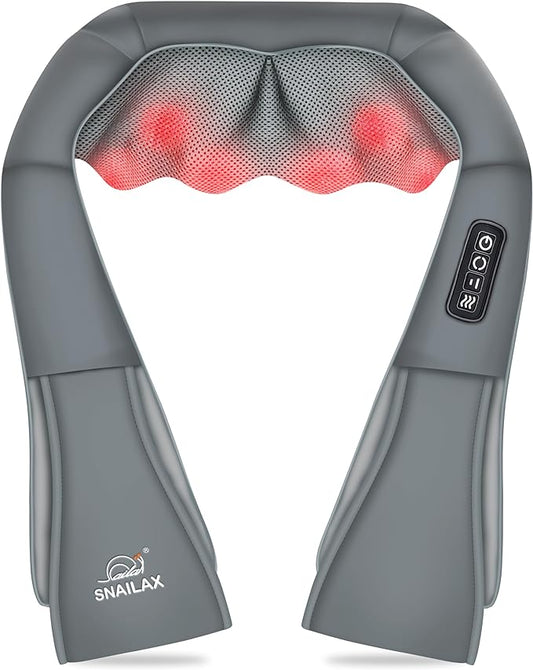 Snailax Shiatsu Neck and Shoulder Massager - Back Massager with Heat, Deep Kneading Electric Massage Pillow for Neck, Back, Shoulder,Foot Body (Grey)