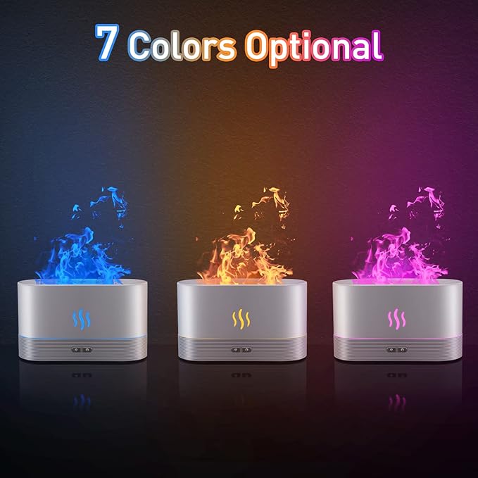 Colorful Flame Air Aroma Diffuser Humidifier, Upgraded 7 Flame Color Noiseless Essential Oil Diffuser for Home,Office,Yoga with Auto-Off Protection 180ml (8Hours White) - Bloomnest