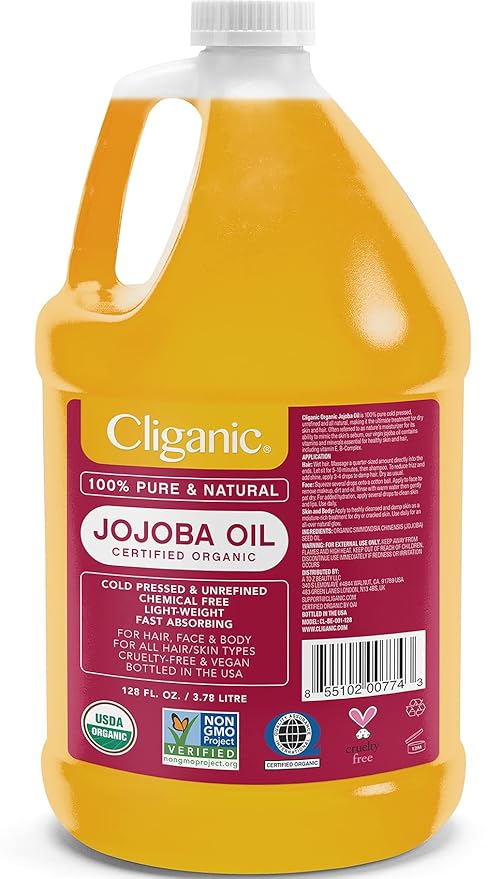 Cliganic Organic Jojoba Oil Bulk, Gallon Size 128oz, 100% Pure - Non-GMO - Bloomnest