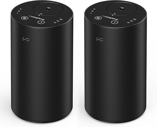 Waterless Essential Oil Diffuser, Rechargeable Scent Diffusers with 3 Mist Levels & Timers, Portable Aromatherapy Diffuser for Home Car Room Studio Office, Black Metal 2 Pack - Bloomnest