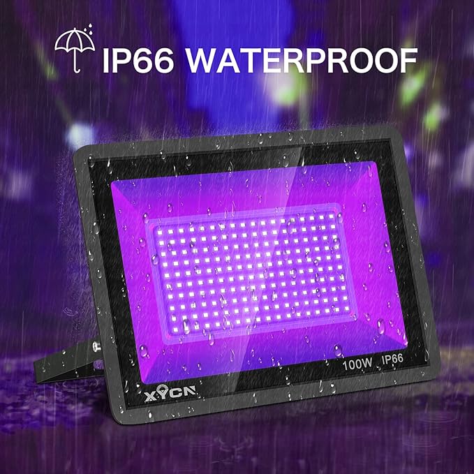 3 Pack 100W LED Black Light, Blacklight Flood Light with Plug and Switch, IP66 Waterproof Neon Glow for Party, Halloween, Fluorescent Poster, Body Paint, Aquarium - Bloomnest