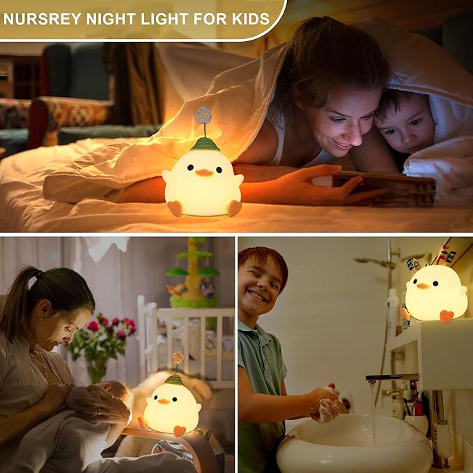 Dodo Duck Night Light, Cute Flower Duck Nursery Lamp, Portable USB Rechargeable Timer Dimmable, Silicone LED Bedside Nightlight, Best Home Bedroom Decor Gift to Kids - Bloomnest