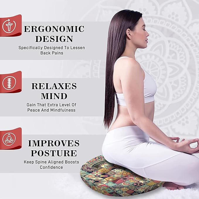 Mandala Meditation Cushion, Boho Meditation Mat, Meditation Pillows for Sitting on Floor, Cushions for Sitting in Home and Outdoor, Round Floor Pillows Cushion Seating for Yoga 22'' X 22'' - Bloomnest