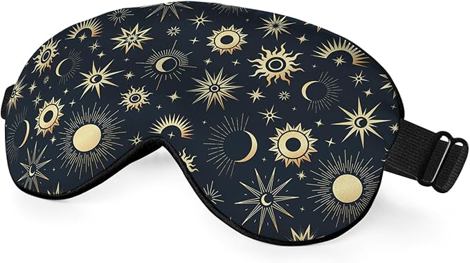 Mystical Night Eye Mask Sleeping Mask Gold Sun Moon and Stars Space Galaxy Black Sleep Masks Silky Soft Eye Cover for Women Men Shading Blindfold for Air Travel Sleeping - Bloomnest