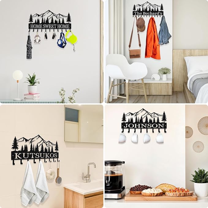 Personalized Metal Key Rack Hooks, Key Holder Wall Mounted Key Hooks, Mountain, Grove Theme Wall Decoration Hooks, Key Hanger Organizer for Living Room, Entryway, Bathroom, Office Decor - Bloomnest