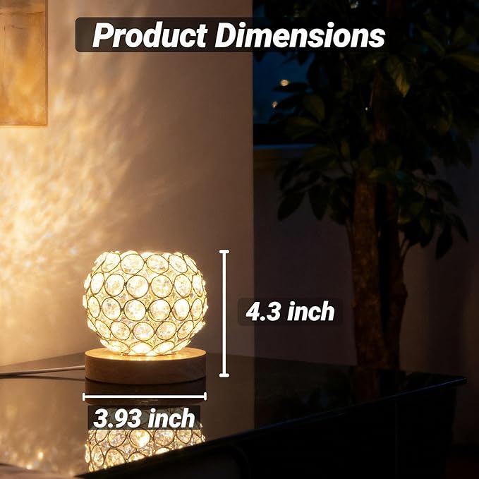 Crystal Mood Table Lamp, Small Decorative Sphere Light with Voice Control - 3 Lighting Modes Ambient Lighting for Tiny Bedroom & Living Room Decor, Aesthetic Gifts for Teen Girls - Bloomnest