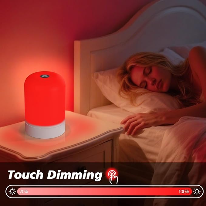 Red Light Therapy Lamp for Sleep & Relaxation – 670nm Bedside Night Light with Touch Control, Dimmable LED Lamp for Bedroom | Cordless, Rechargeable, Portable Design for Travel & Home Use - Bloomnest