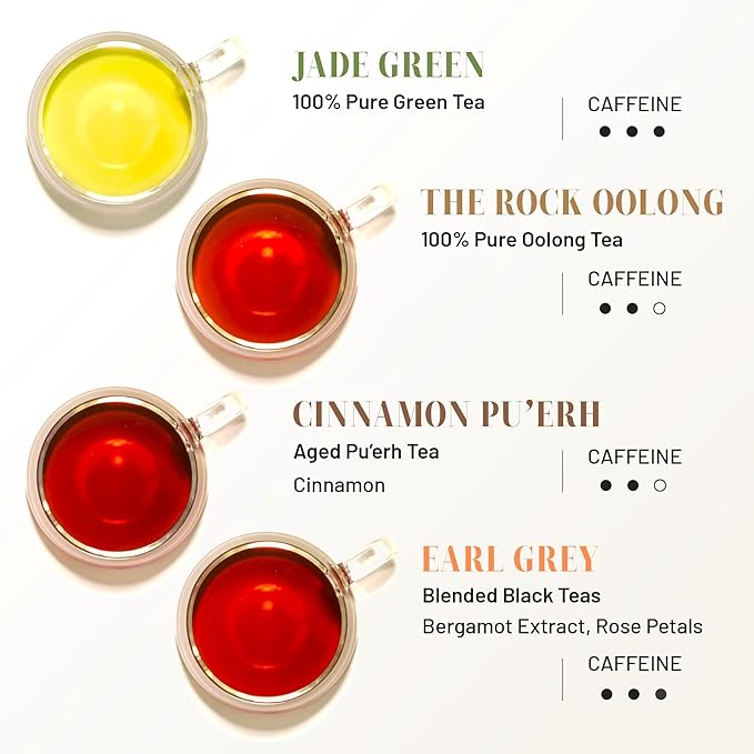 CHAYEAH, Premium Tea Collection (16 Pyramid Tea Sachets, 8 Assorted Flavors), Green, Black, Oolong, Pu’erh & Herbal Tea Sampler Variety Pack, Caffeinated and Non-Caffeinated, Whole Leaf Tea Bag - Bloomnest