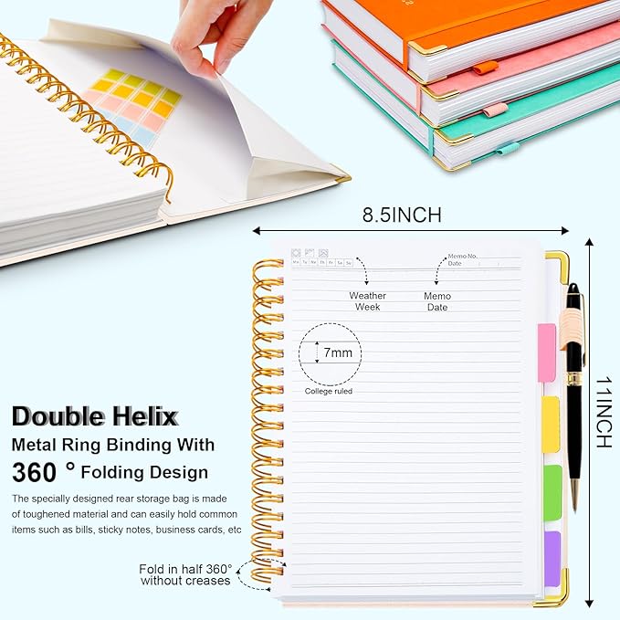 Hardcover Spiral Notebook 8.5"x11" Journal Notebook with Tabs and Removable Dividers 300 Pages 5 Subject Notebook College Ruled, Faux Leather Spiral Bound Notebook for Women School Work(White) - Bloomnest