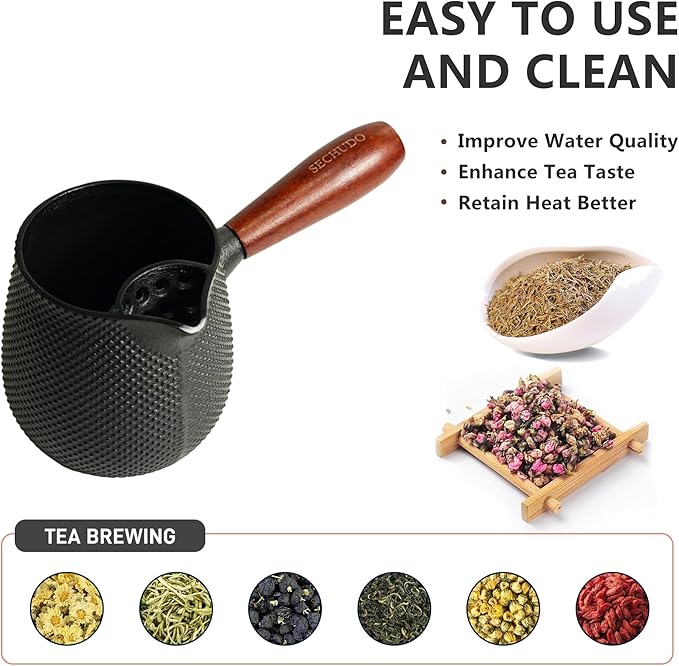 Small Cast Iron Teapot, Japanese Style Tea Kettle without Lid, 20.3oz Tea Pot with Stainless Steel Tea Ball for Loose Tea, Wooden Side-handle Tea Set for Stovetop Safe(600ml) - Bloomnest