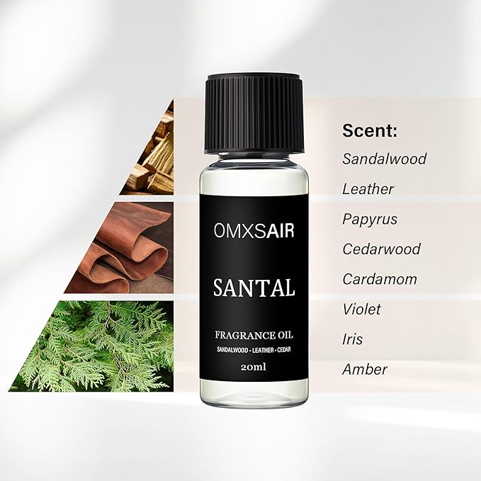 Luxury Hotel Scent Santal Oil Diffuser Refill Kit | Long Lasting Essential Oil for Large Room, HVAC & Car Waterless Fragrance Diffusers| Nanotech Formula| Spa Calming Aromatherapy Oil (20ml/0.7FL oz) - Bloomnest