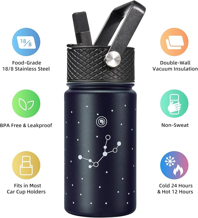 BJPKPK Water Bottle with Straw Lid, 15 oz Insulated Water Bottle, Stainless Steel Metal Water Bottles, Reusable Leak Proof BPA Free Thermo, Flask, Cups, Constellation-Virgo - Bloomnest