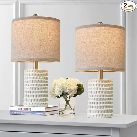 PORTRES 18.25" Modern Accent Ceramic Table Lamp Set of 2 for Bedroom White Desk Decor Bedside Lamps for Living Room Study Room Office Dorm Farmhouse Nightstand Lamp End Table Lamps - Bloomnest