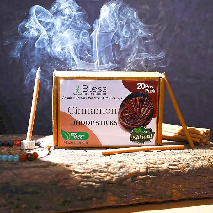 Bless-International Cinnamon-100%-Natural-Incense-Bambooless-Dhoop-Sticks Handmade-Organic-Chemicals-Free for-Purification-Relaxation-Positivity-Yoga-Meditation The-Best-scents-4.5-Inches-20-Sticks