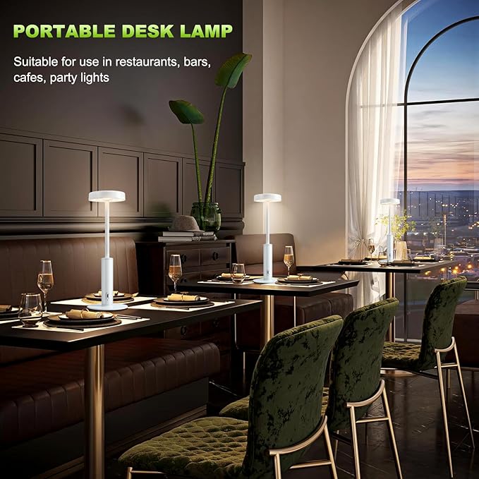2 Pack Cordless Table Lamps Rechargeable,5000mAh Battery Operated Portable Desk Lamp,3 Colors & RGB Stepless Dimmable Wireless Touch Lamps for Restaurant Home Dinner Dining Patio(White) - Bloomnest