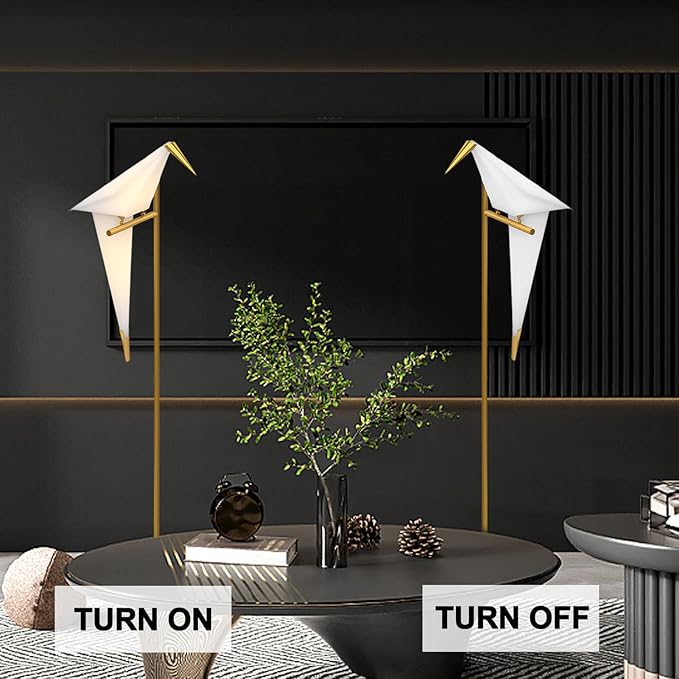 63" Bird Floor Lamp, Modern Gold Origami Bird Lamp Swinging Crane Pendant Light for Bedroom Dining Living Room - Bloomnest