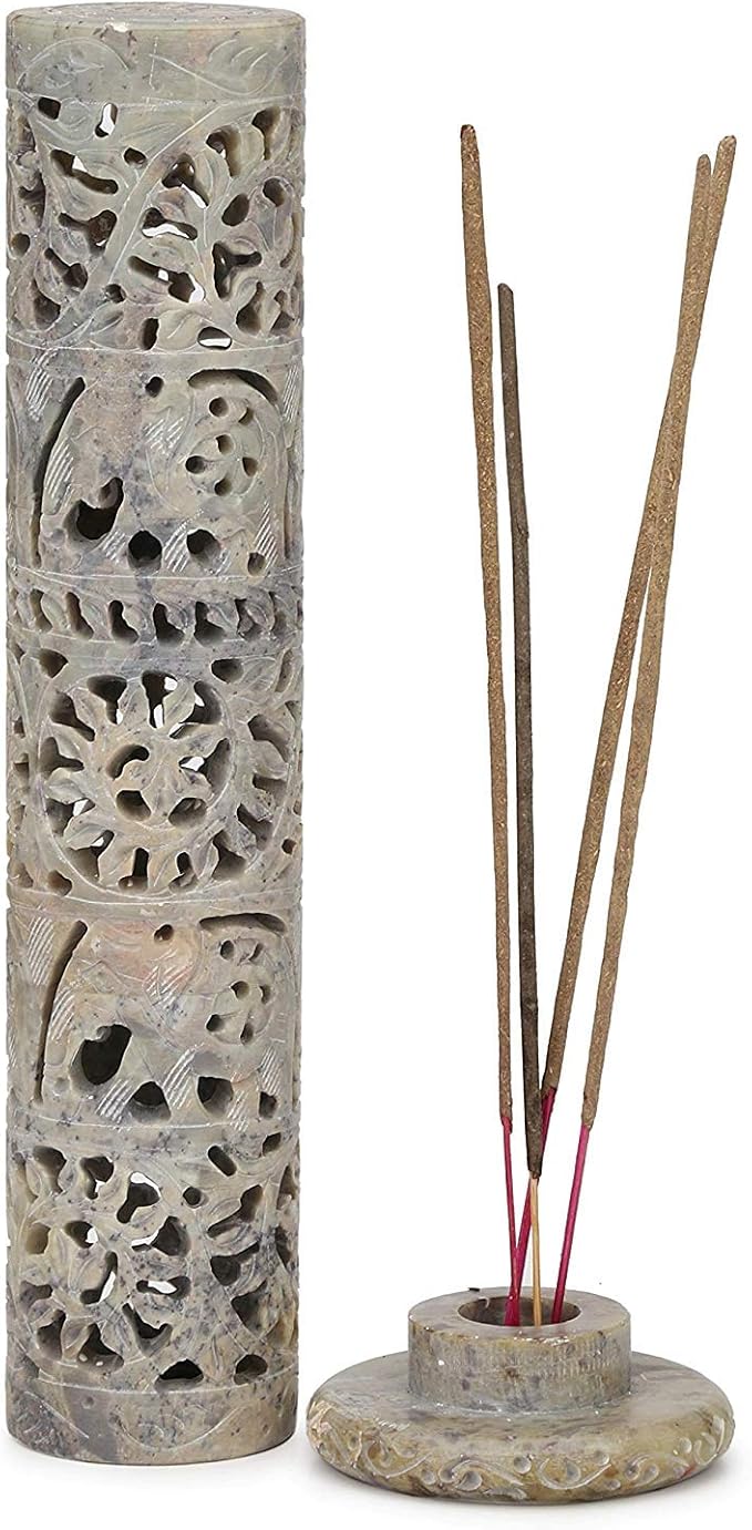 Carry Me Marble Soapstone Incense Stick Holder | Candle Burner | Tea Light Holder - Perfect Handmade Elephant Carving for Gifting. Decorative Home and Office Decor.(3 x 3 x 10.5 Inches) - Bloomnest