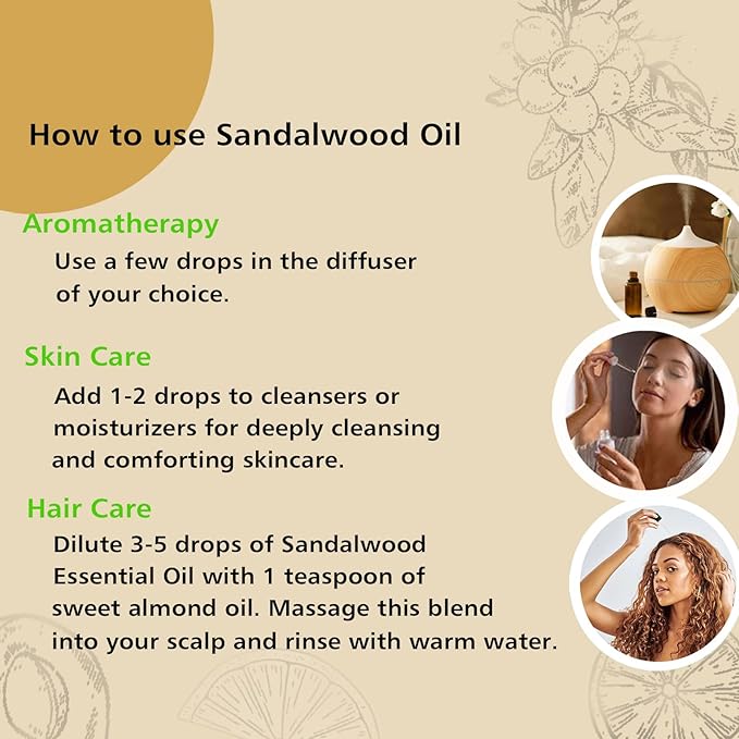 Sandalwood Essential Oil, Home Fragrance Oil Scent Oils for Perfume, Diffuser, Skin, Hair, Roll On - 1 Oz - Bloomnest