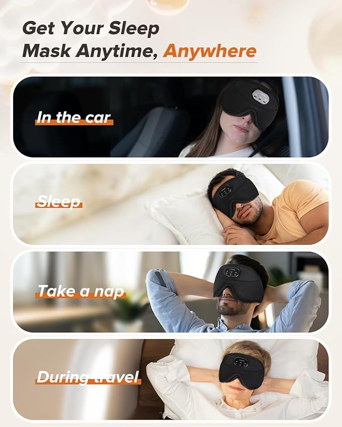 LC-dolida Sleep Headphones, White Noise Bluetooth Sleep Mask 3D Wireless Eye Mask for Sleeping, Sleep Mask with Bluetooth Headphones for Side Sleepers Travel Yoga, Cool Gifts for Men Women - Bloomnest