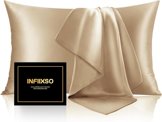INFIIXSO Mulberry Silk Pillow Cases King Size Set of 2, Silk Pillowcase with Hidden Zipper 20"x36", Extraordinary Smooth and Soft Pillow Case for Hair and Skin(Champagne, 2 Pack) - Bloomnest