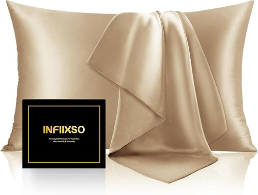 INFIIXSO Mulberry Silk Pillow Case King Size, Silk Pillowcase with Hidden Zipper 20"x36", Extraordinary Smooth and Soft Pillow Cases for Hair and Skin(Champagne, 1 Pack) - Bloomnest