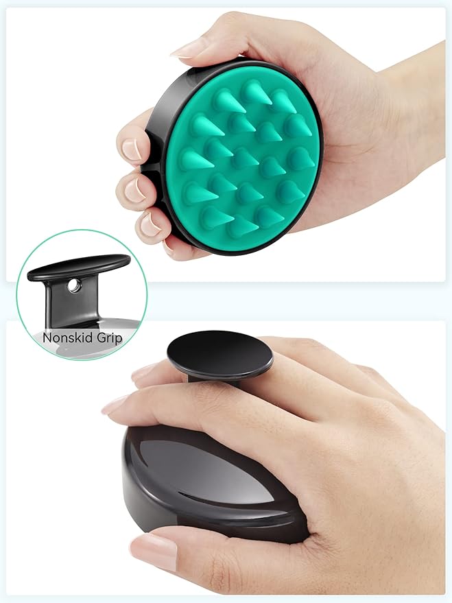 HEETA Scalp Massager Hair Growth, Soft Silicone Scalp Scrubber Shampoo Brush for Exfoliation, Dandruff Removal Head Massage Stress Relax, Wet & Dry Use for Thick Thin Curly Hair Care, Turquoise Black HEETA