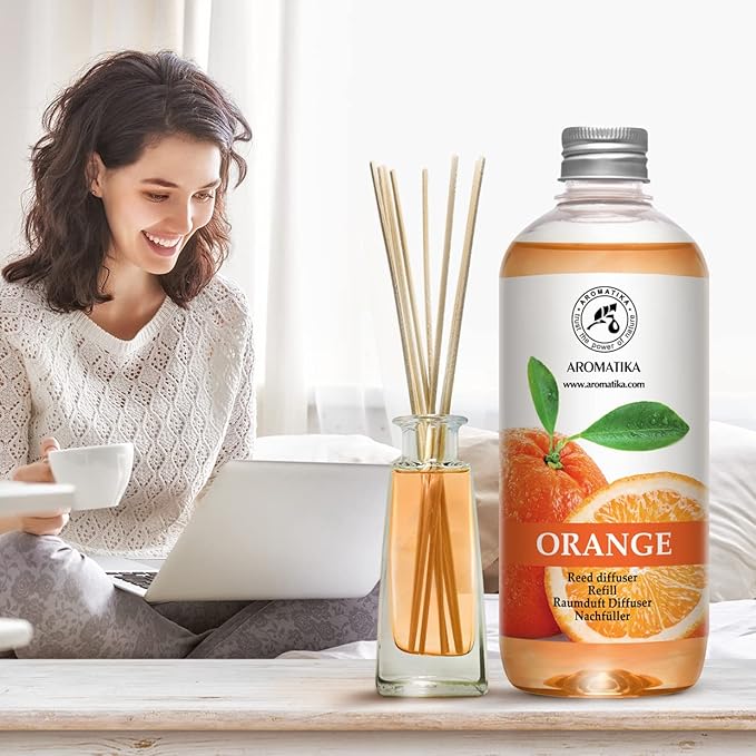 AROMATIKA Orange Reed Diffuser Refill 17 Fl Oz (500ml) - Room Fragrance Diffuser with Natural Essential Orange Oil - Best for Aromatherapy - Home - Kitchen - Office - Bloomnest