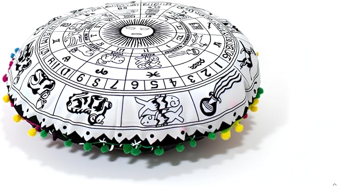 CRAFT KALA 22" Bohemian Floor Pillow Pouf Cover Mandala Boho Large Round Meditation Room Pillow Covers for Adults Seating Poufs Cushion Cover for Kids Playroom Black Zodiac - Bloomnest