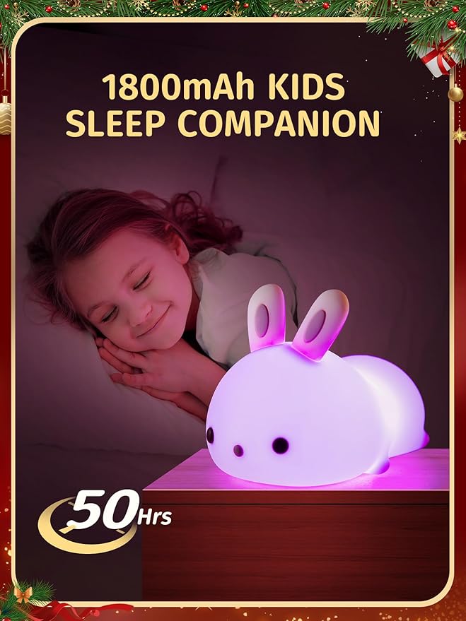 【Gifts Package】 Bunny Night Light for Kids Lamp, 16 Colors & Remote Rechargeable Kids Night Lights for Bedroom, Cute Gifts for Girls Gifts for Women - Bloomnest