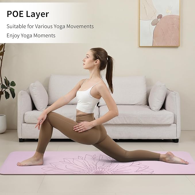 HAHE Yoga Mat Thick (8MM,1/3"), Eco-Friendly POE Non Slip Yoga Mat, High Rebound & Shock Absorption, Anti-Tear & Sweat-Resistant for Yoga, Fitness, Home, Workouts, Large Pilates Mats 72"x24" with Carrying Strap - Bloomnest