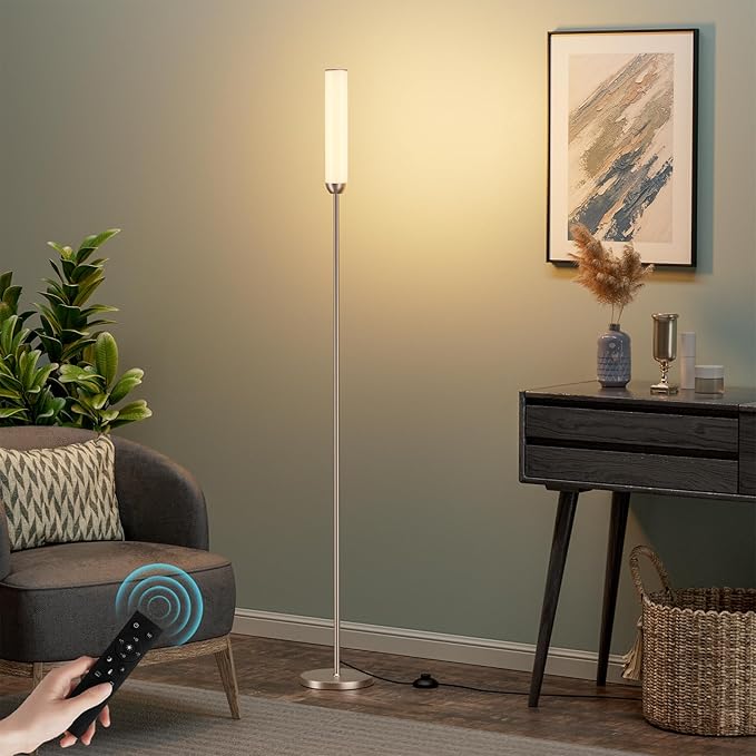 LED Floor Lamp with Remote Control, 65" Standing lamp with Stepless Adjustable 3000K-6500K Colors & 5%-100% Brightness, Foot Switch(Champagne Gold) - Bloomnest
