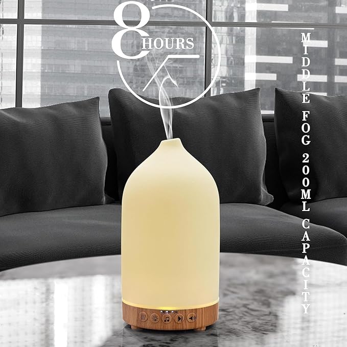 200ML White Noise Ceramic Diffuser,Sleep Sound Machine with 20 Natural Soothing Sounds, 7 Color Lights,Essential Oil Diffuser, Timer for Baby, Kids, Adults, Office, Home(Wood Grain) Upgrade - Bloomnest