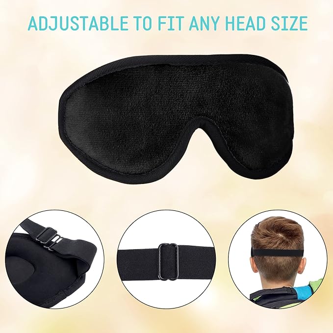 2 Pieces 3D Sleep Mask for Kids Memory Foam Contoured Eye Mask, Travel Sleep Eye Cover with Adjustable Strap, 3D Blindfolds(Black and Green) - Bloomnest