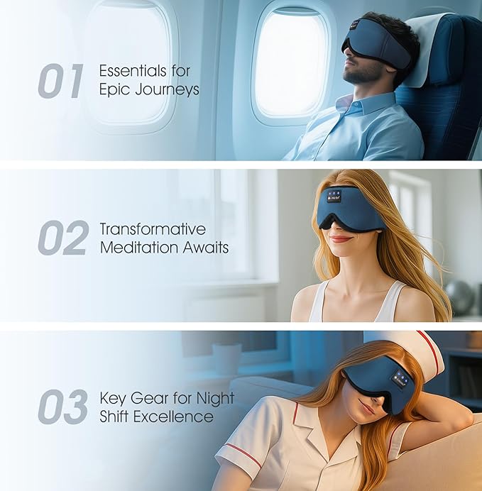ZUMUSEN Bluetooth Sleep Headphones, 3D Wireless Music Eye Mask with Ultra-Thin Stereo Speakers, Adjustable Sleep Mask for Side Sleepers, Perfect for Travel, Meditation, Relaxation - Bloomnest