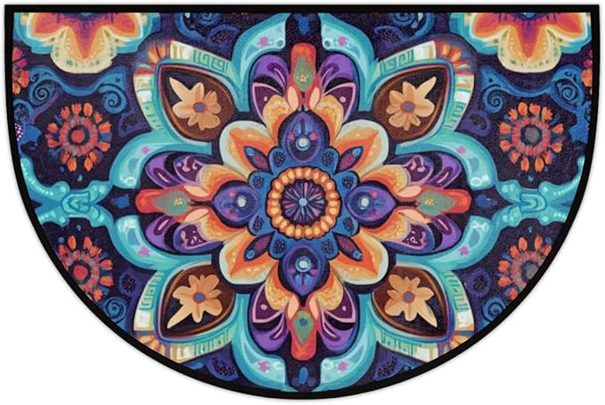 Half Round Door Mat, Colorful Bohemian Half Circle Rug for Home Decor Floor Indoor Outdoor Non-Slip Washable Half Moon Rug Doormat 36X24 Inch - Bloomnest