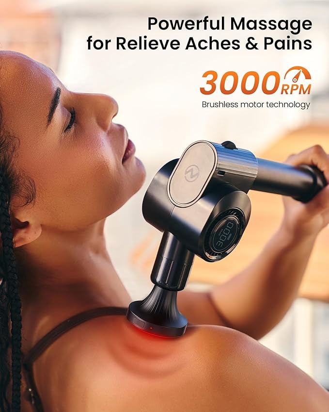 NAPRE Massage Gun with Heat,Deep Tissue Handheld Percussion Back Massager for Muscle/Neck/Body Pain Relief with Long Extension Retractable Handle,32-Speeds,Foldable,5 Adjustable Angles,with Carry Case - Bloomnest