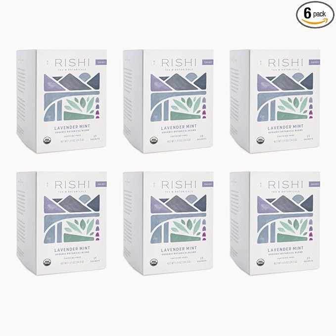 Rishi Tea Lavender Mint Herbal Tea - Organic, Caffeine Free Sachet Bags, Calming Lavender with Peppermint & Sage - 15 Count (Pack of 6) - Bloomnest