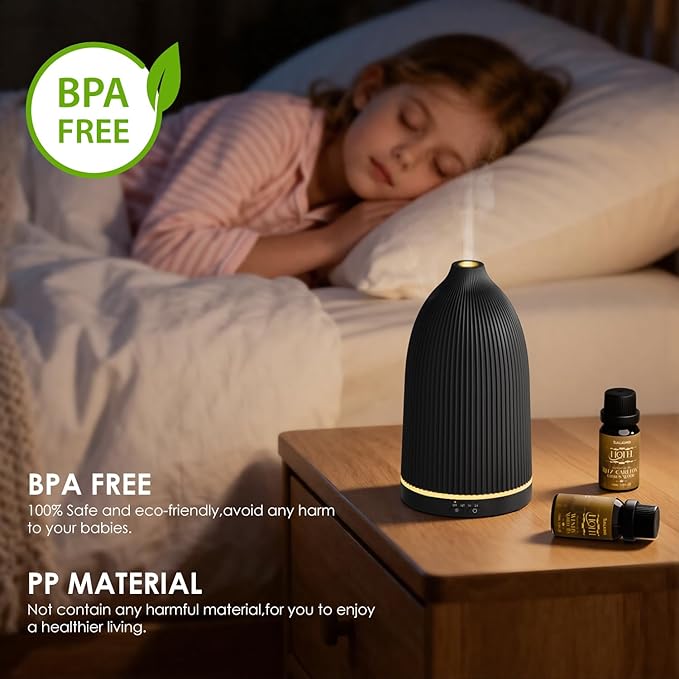 SALKING Essential Oil Diffuser, 100ml Aromatherapy Diffusers with Adjustable Mist Mode Timer Setting, Ultrasonic Diffusers for Essential Oils, 8 LED Colors, for Office Home (Black) - Bloomnest