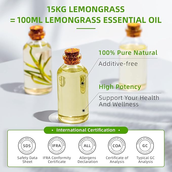 HIQILI 16 Fl Oz Lemongrass Essential Oil, 100% Pure Natural Undiluted for Diffuser, Hair - Bloomnest