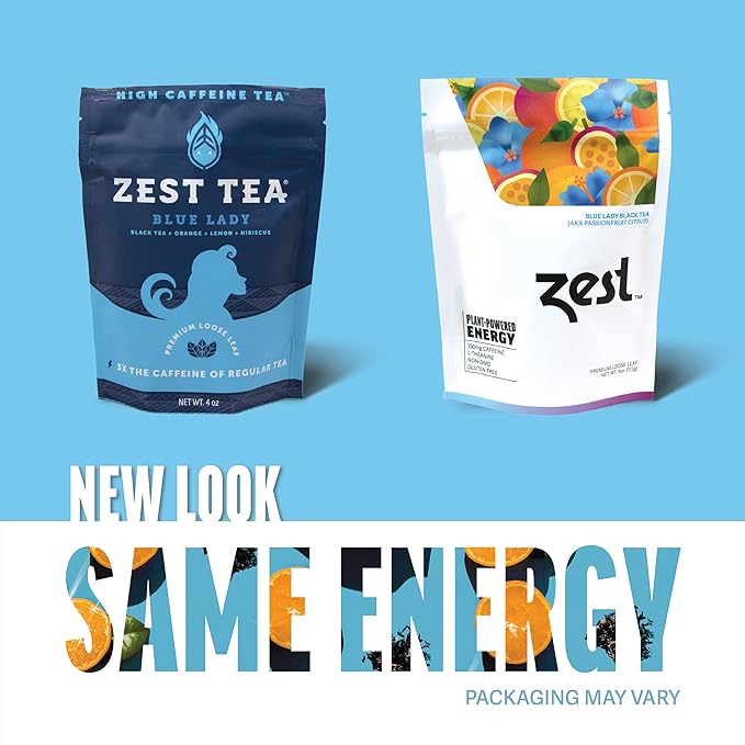 Zest 150mg High Caffeine Energy Loose Leaf Blend - Blue Lady Black Tea - 4 Oz - Hot or Iced - All Natural Strong Flavored Healthy Coffee Alternative Highly Caffeinated Substitute - Perfect for Keto - Bloomnest